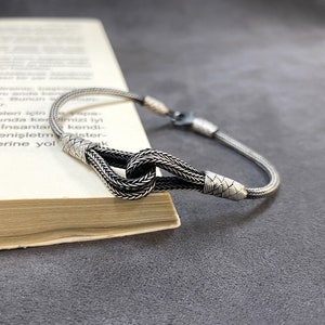 Silver Rope Braided Viking Bracelet, Oxidized Jewelry, Woven Bracelet, Vintage Style Grandpa Gift, Holiday Gift, Gift For Him - Her