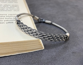 Handcrafted Sterling Silver Wicker Braid Bracelet, Viking Knit Half Cuff