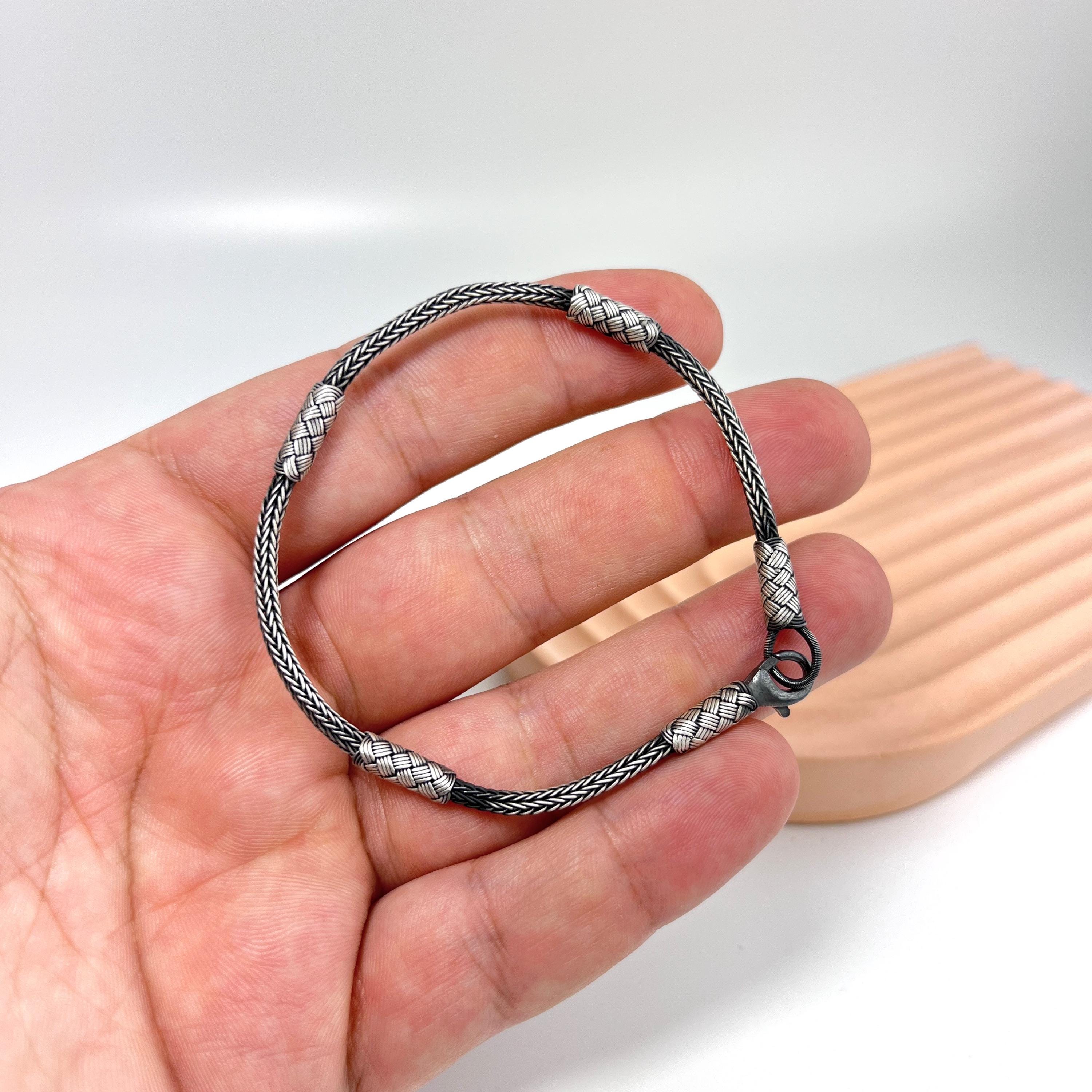 手作りの999純銀製フォックステールブレスレット、編み込み手作り 