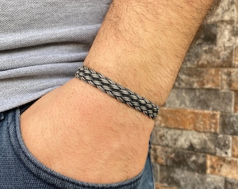 999 Silver Viking Braided Mens Bracelet: Sami Style Jewelry Gift, Handmade Sterlin Silver,