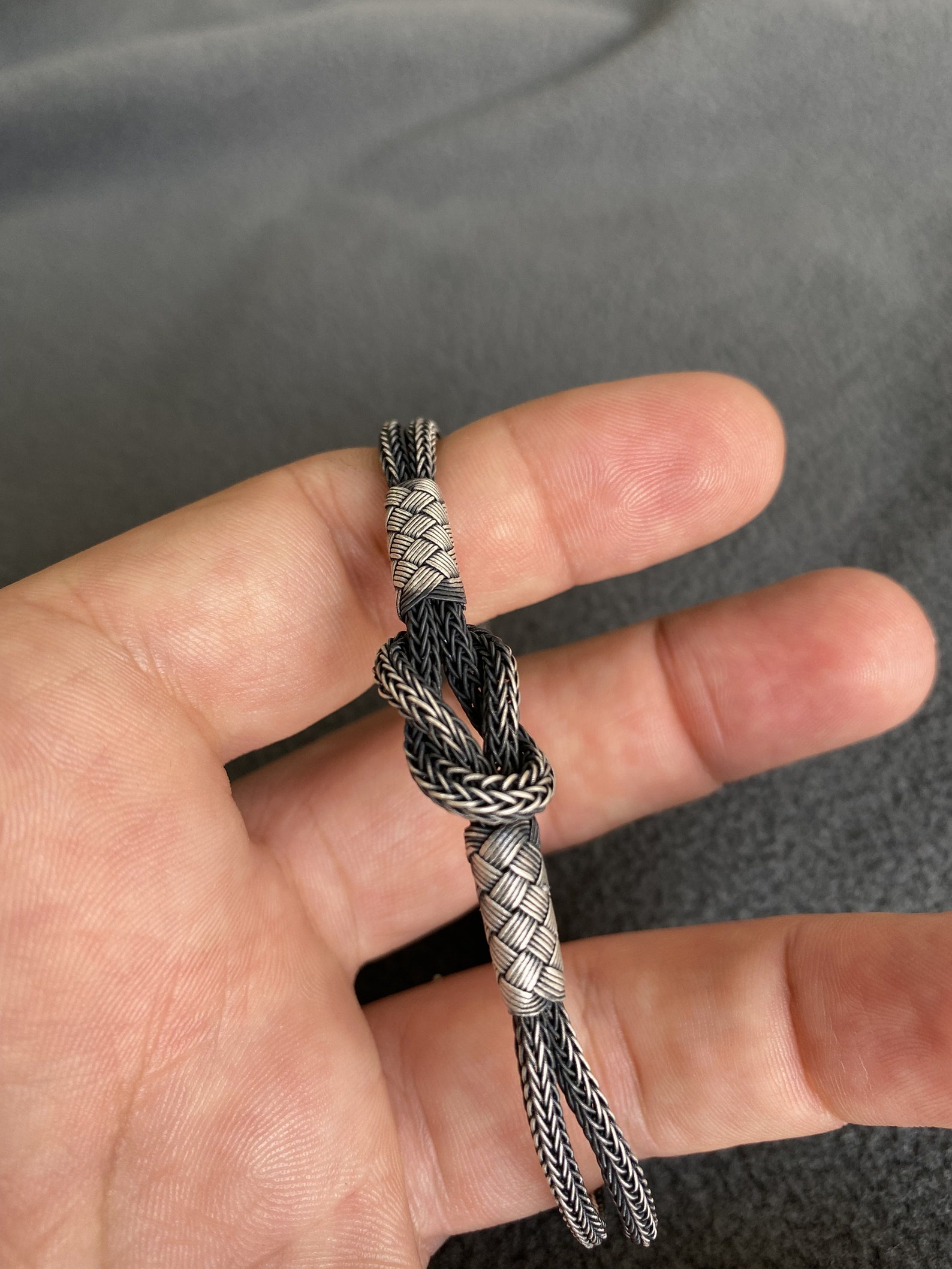 Silver Knitted Bracelet Love Knot Bracelet Weaved Bracelet Etsy