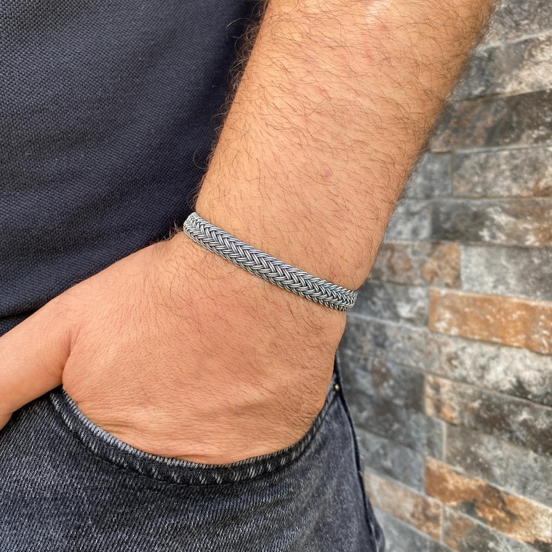 Handmade Oxidized Sterling Silver Viking Weave Bracelet, Men's Jewelry image 1