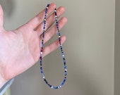 Deep blues beaded necklace, silver fittings