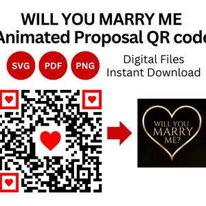 Animierter Willst du mich heiraten QR Code |Nachricht in einem QR Code| Verlobung QR-Code | qr Code Generator, Vorschlag, Paar Sofortdownload