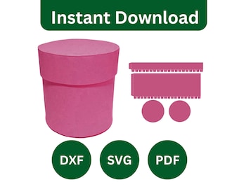 Round Gift Box with Lid Template: SVG, DXF, PDF (Digital Download)