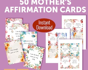 Floral Mother Affirmation Cards: 50 Printable Positive Messages (Digital Download)