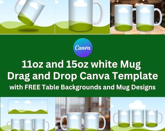 Canva マグカップ モックアップ: 11オンス & 15オンスの白いマグカップ テンプレート (デジタルダウンロード)