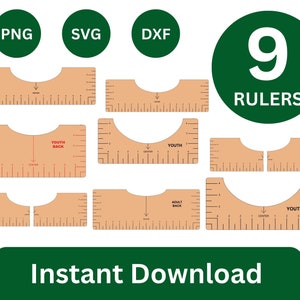 T shirt Ruler Vector Bundle. T-shirt Alignment Placement Tool Adult -  front, back, left and right sides. Printable templates. Stock illustration, Stock vector