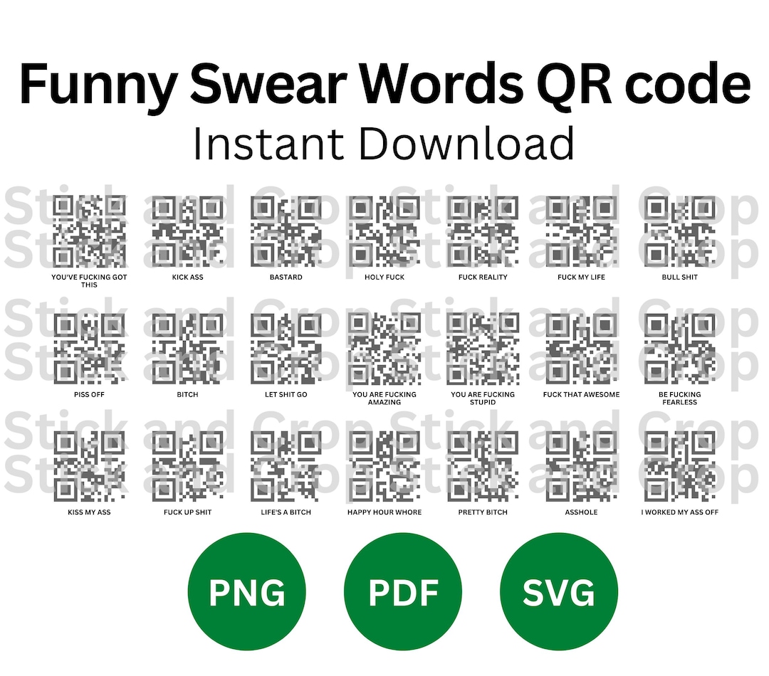 Funny Swear Words QR Code Set (digital Download) - Etsy