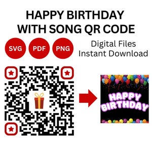 Code QR joyeux anniversaire Code-barres d'anniversaire svg, png, pdf | Message dans un code QR | Noir et blanc | Téléchargement instantané | Citations drôles