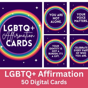 Cartes numériques d'affirmation de soi LGBTQ+, autonomisation de la fierté arc-en-ciel, cartes de soutien à l'inclusivité, citations positives d'affirmation de genre, téléchargement immédiat