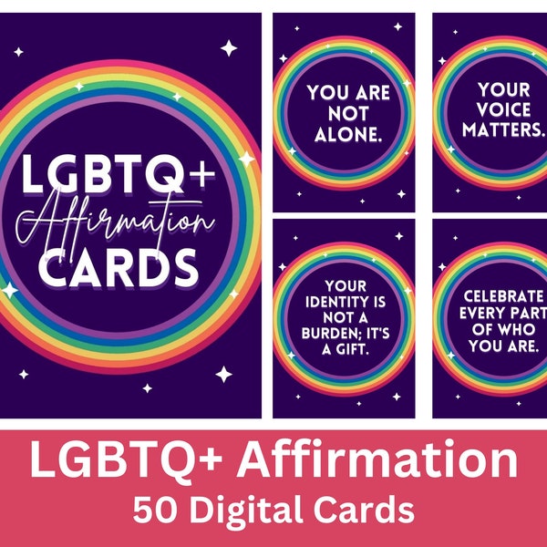 LGBTQ+ Affirmation Digital Cards, Rainbow Pride Empowerment, Inclusivity Support Cards, Gender Affirming Positive Quotes Instant Download