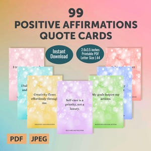99 Positive Affirmations-Printable Digital Affirmation Cards-Personal Growth and Empowerment Affirmation Deck Bundle-Vision Board Printable