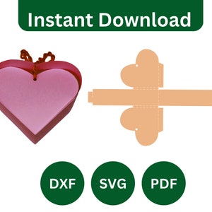 Hjärtformad ask för alla hjärtans dag | Kakask, askvektor svg, png, pdf, för skärmaskin, present till henne | Direkt nedladdning
