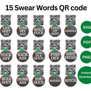 Swear Words QR Code, Funny Words QR Code Bundle, Set of 14, Swear Png Svg Qr Code, T-Shirt Slogans QR Code, Funny Sayings, Instant Download