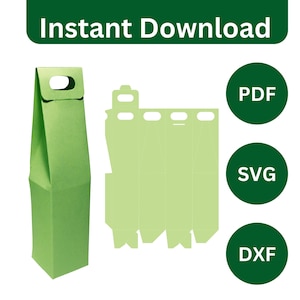 Plantilla para bolsa de vino, bolsa para alcohol, bolsa para licor, bolsa para botella de vino, caja de regalo rectangular, caja clásica, caja simple SVG, DXF, PDF, Cricut, Silhouette