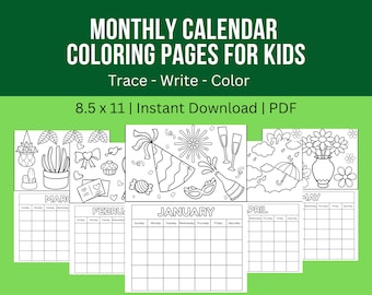 Printable Monthly Calendar for Kids | Coloring Calendar & Homeschool Morning Menu | Daily Routine Planner Homeschool Morning Calendar