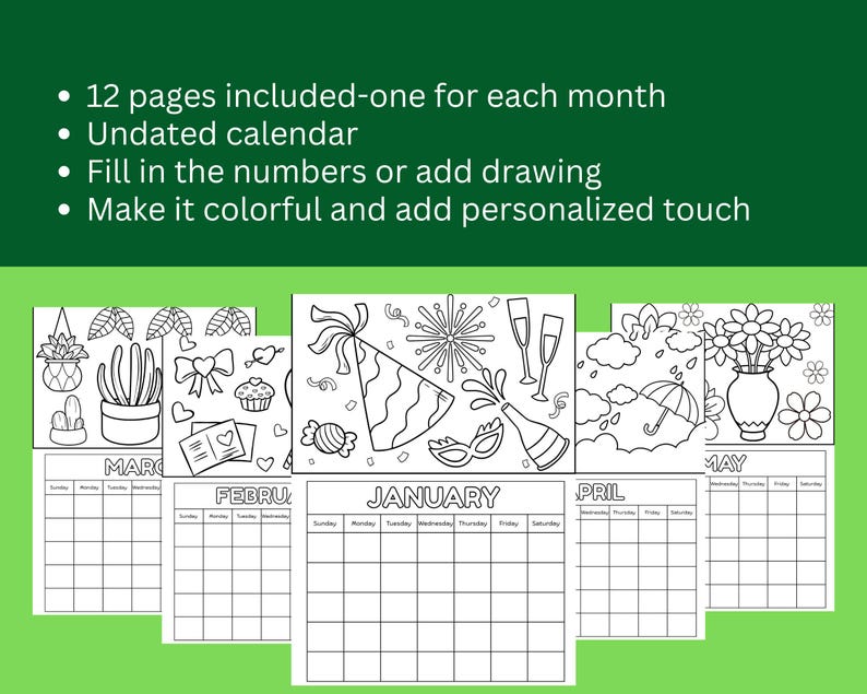 Printable Monthly Calendar for Kids | Coloring Calendar & Homeschool ...