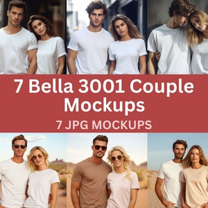 Bella Canvas 3001 Couple Mockup Bundle T-Shirt Bella Canvas Man And Woman Mockup Shirt Black White Tee Lifestyle Bella Couple Mockup Tshirt