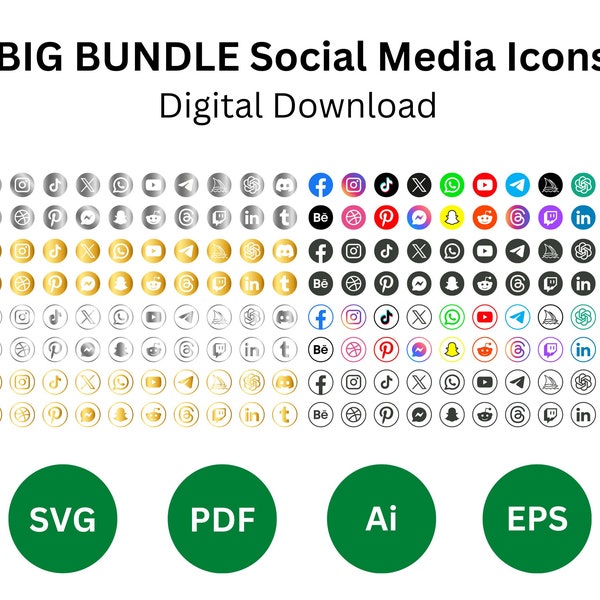 Social Media Icons Big Bundle EPS SVG PNG Ai| Printable Downloadable| Facebook Instagram Pinterest  |  Social media icons and logo