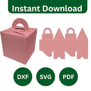 Plantilla de caja con asa, caja cúbica, caja de regalo, caja cuadrada, caja de regalo, SVG, PDF, Cricut, silueta para máquina de corte, descarga instantánea