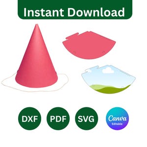 DIY Party Hat Template, SVG, Canva Editable (Digital Download - dxf, pdf)