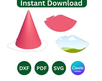 Mall för DIY-festhatt, SVG, redigerbar Canva (digital nedladdning - dxf, pdf)
