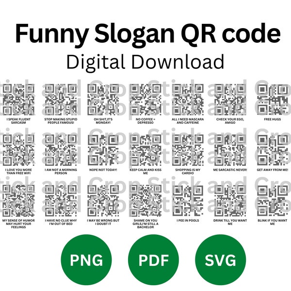 21 Funny Slogans qr code SVG | T-Shirt Slogans QR Code | QR Code Eps Vector | Set Funny Slogan| Instant Download | Funny Sayings