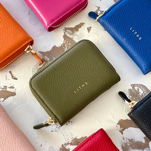 Personalized Leather shops Zip Around Minimalist Women Wallet, Custom Slim Zipper Wallet