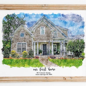 Custom Home Portrait, Personalized Gift, Digital Download, New Home Gift Print, Housewarming Gift, Portrait from Photo, Our First Home Print