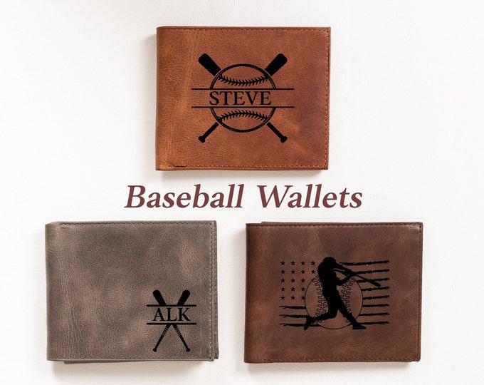 Personalized Baseball Wallet Men's, Custom Baseball Leather Wallets Gift for Dad, Baseball Gift for Mens, Valentines Gift, Boyfriend Gift