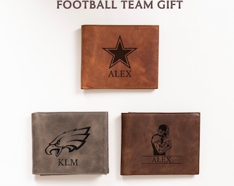 Custom Football Gift for Players, Personalized Leather Wallet Men, Football Team Logo Gift Him, Football Gift for Husband, Fathers Day Gifts