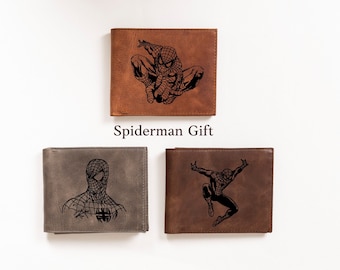 Personalized Spider Gift for Son, Custom Leather Wallet Mens, Cute Superhero Gift for Him, Gift Father Dad Husband Boys, Christmas Gift Idea