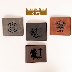 Billetera de bombero personalizada, billetera de bombero para papá, billetera de cuero grabada, regalo de monograma de equipo de bomberos, regalo de bombero para San Valentín