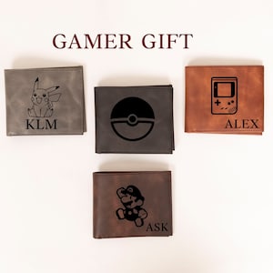 Regalo personalizado con monograma de gamer, billetera de cuero para hombre, el mejor regalo para gamers, regalo para amantes de los videojuegos, regalo de cumpleaños, regalo de aniversario, regalo para el Día del Padre