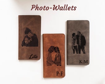 Personalized Leather Long Photo Wallet Mens Dad Husband Son Gift, Creative Wallet Valentines Day Present Him, Birthday Gift from Daughter