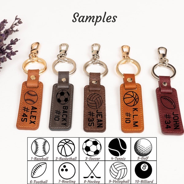 Personalized Leather Keychain Key Ring, Sports Lover Keychains, Christmas Bulk Gift for Team, Handmade Keychain Gift for Dad Mom Friend Boys