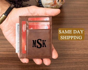 Personalized Leather Card Wallet, Christmas Gift For Him, Engraved Genuine Leather Custom Wallet, Men, Father, Dad, Husband, Boyfriend, Son