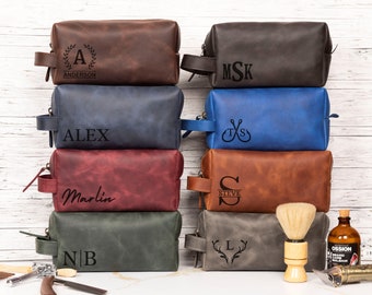 Custom Leather Toiletry Bag for Men, Personalized Dopp Kit for Groom, Dad, or Groomsmen, Wedding Gift Idea, Men's Leather Travel Organizer