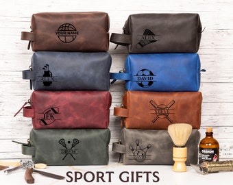 Personalized Football Baseball Hockey Lovers Gift, Leather Toiletry Bag Mens, Basketball Soccer Lovers Gift, Tennis Golf Bowling Gift Him