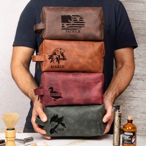 Personalized Duck Hunting Gift, Leather Toiletry Bag Mens, Duck Hunter Dad Gift, Fathers Day Gift Dad Duck Hunter, Anniversary Gift Husband