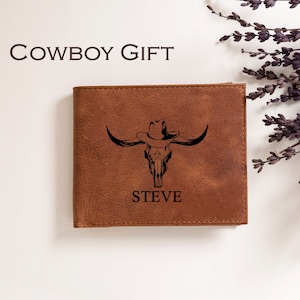 Cartera de vaquero de rodeo personalizada, regalo para hombre, regalo de Navidad para amantes de los vaqueros, cartera de piel de vaca, cartera de vaquero occidental para marido.