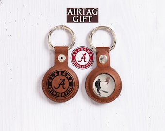 Personalized Leather AirTag Holder Case, Airtag Keyring, Custom Leather Airtag Case, Bulk Airtag Holder Gift, Gift Idea for Mens Womens