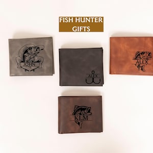 Carteras de cuero personalizadas, regalo para papá pescador, regalo de pesca para esposo, billetera personalizada para hombre, lindo regalo del Día del Padre para amantes de la pesca.