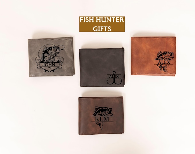 Personalized Leather Wallets Gift for Fisherman Dad, Fishing Gift for Husband, Custom Wallet Mens, Cute Fathers Day Gift for Fishing Lovers