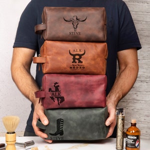 Personalized Cowboy Lovers Gift, Custom Leather Toiletry Bag, Western Wild Inspired Gift, Cowboy Western Gift Him, Anniversary Gift Husband