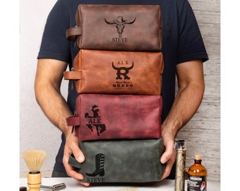Personalized Cowboy Lovers Gift, Custom Leather Toiletry Bag, Western Wild Inspired Gift, Cowboy Western Gift Him, Anniversary Gift Husband