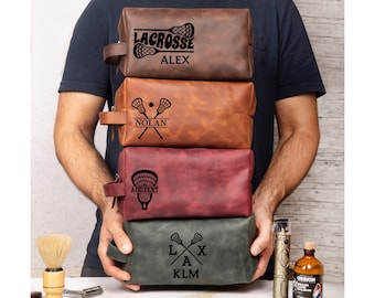 Personalized Leather Toiletry Bag Gift Lacrosse Players, Lacrosse Graduation Gift for Son, Lacrosse Team Bulk Gift, Lacrosse Birthday Gift