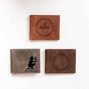 Cartera personalizada para fans de El Señor de los Anillos, cartera de cuero personalizada para amantes de El Señor de los Anillos, regalo para esposo, papá, padre, novio, regalo de cuero para hombres.