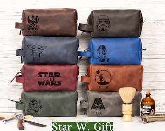 Personalized Star W Gift for Mens, Custom Leather Toiletry Bag S Wars Gift Him, Star War Groomsmen Boyfriend Gift, Fathers Day Gift Husband
